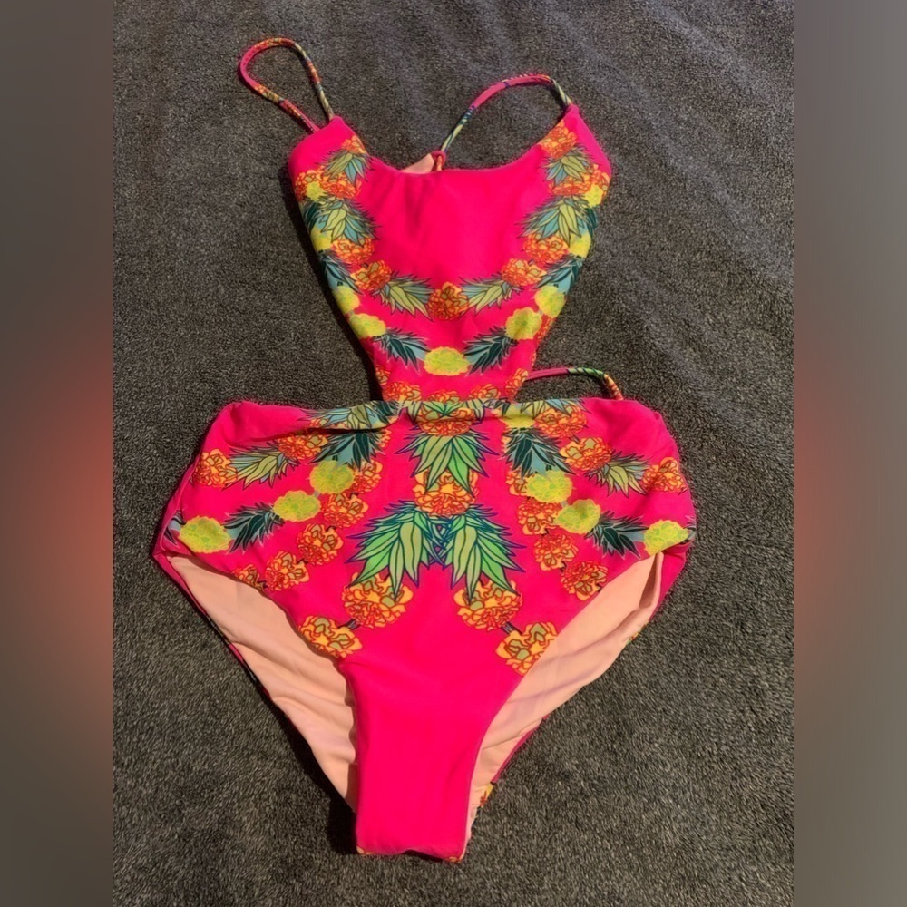 Mara Hoffman Pink Tropical Cutout One-Piece Swimsuit - Picture 4 of 6